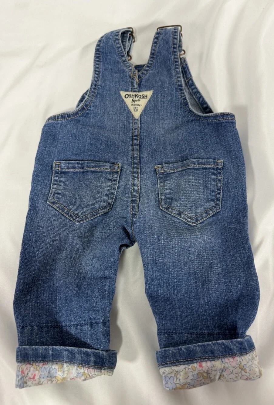 Oshkosh B’gosh Overalls Baby 3 Months With Floral Pattern Cuffs Jean Snaps